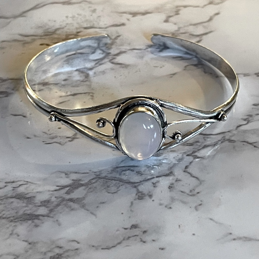 Moonstone Silver Lapis Cuff Bracelet